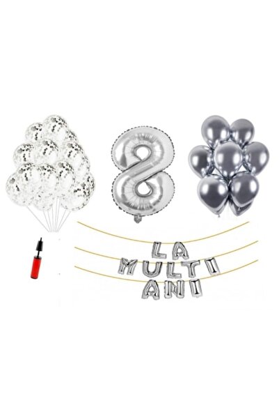 Domi Party & Gifts Set 32 baloane , La Multi Ani aniversare 8 ani, cifra folie 1