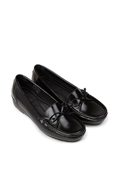 Deery Women's Genuine Patent Leather Black Wedge Heel Shoes