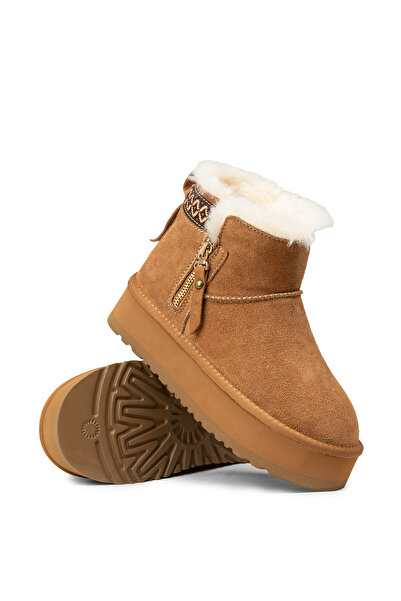 Deery Kadın Hakiki Süet Taba Renk Kürklü Bot