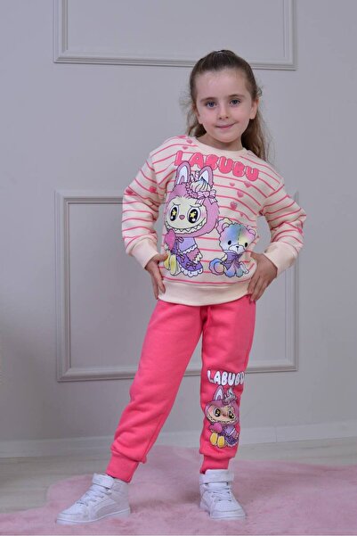 Yağmur Giyim طقم رياضي بناتي من القطن 100% بنقشة لابوبو من PJK3İ، 3 خيوط، مقا...