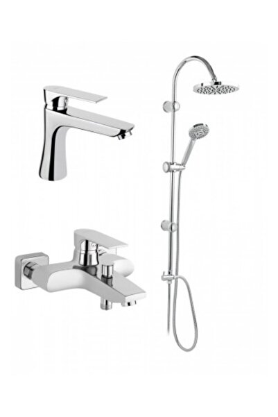 FERRO Set 3 in 1 Baterie cada-dus + Baterie lavoar + Coloana de dus cu dus fix si dus mobil culisant