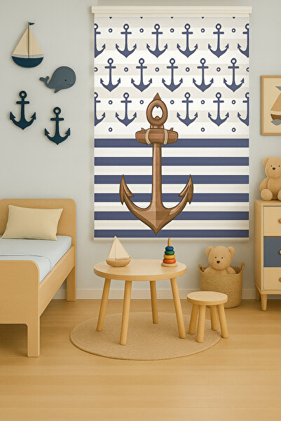 Pembepanjurevtekstıl (ENXBOY)DENİZCİ DİJİTAL BASKILI ZEBRA PERDE-COCUK ODASI ...