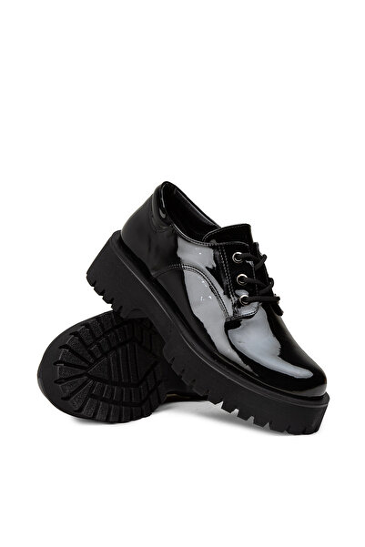 Deery Women's Patent Leather Black Casual Shoes