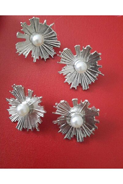 beyna aksesuar زر معدني مرصع باللؤلؤ مقاس 2.5 سم مطلي بالفضة عبوة واحدة تحتوي...