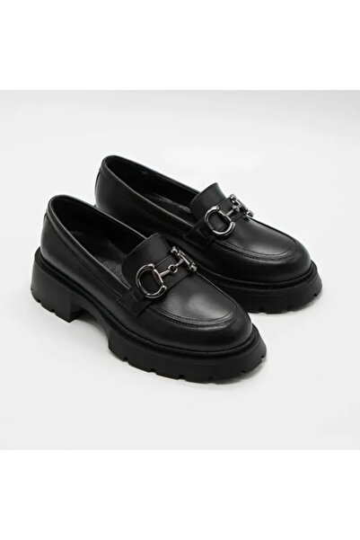 Piello Mocasini Damă cu Ornament Metalic, Piele Naturală, Negru