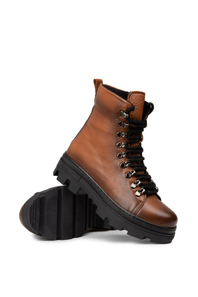 Deery Kadın Hakiki Deri Taba Rengi Fermuarlı Postal Bot