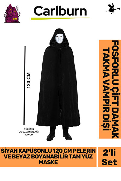 Carlburn Parti Eğlence Siyah Kapüşonlu 120 cm Pelerin ve Beyaz Boyanabilir Ta...