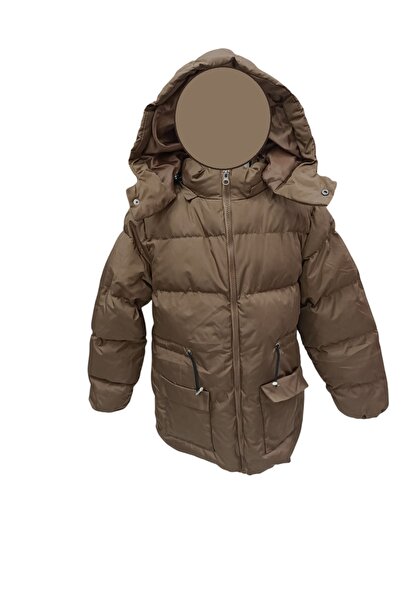 İrem Çocuk Giyim Girl's Brown Coat with Detachable Hood, Zipper Closure, Draw...