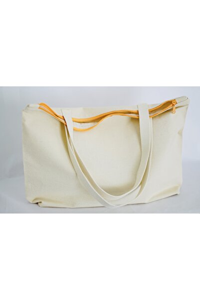 Studio Firu Çok Amaçlı Ham Bez Büyük Omuz Çantası Fermuarlı Turuncu