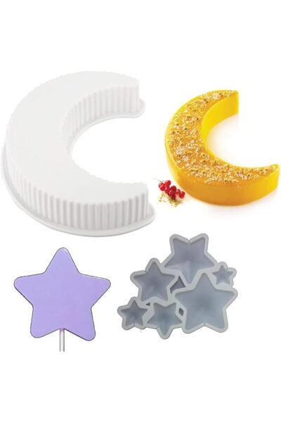 The Bros قوالب كيك سيليكون ثلاثية الأبعاد على شكل قمر ونجمة - قوالب خبز مرنة ...