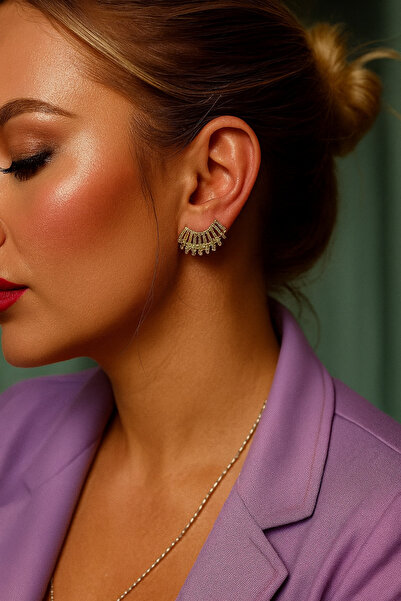 mira bujiteri Işıltılı Altın Renkli Zarif Kulak Manşeti Çelik Küpe