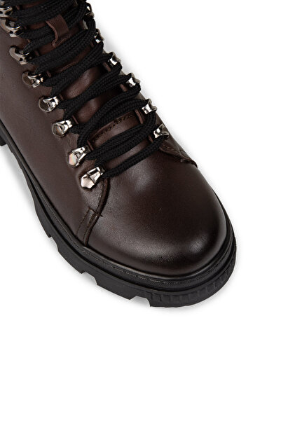 Deery Γυναικείες μπότες με φερμουάρ από γνήσιο δέρμα σε καφέ χρώμα