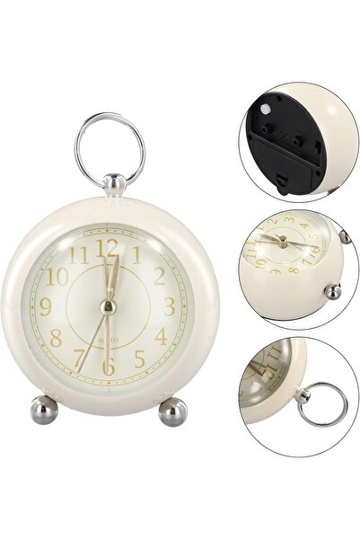 hediyesahibi Dekoratif Yuvarlak Alarmlı ve Işıklı Masa Saati Krem