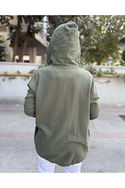 DenizEge Brode Pattern Shirt Hooded Khaki