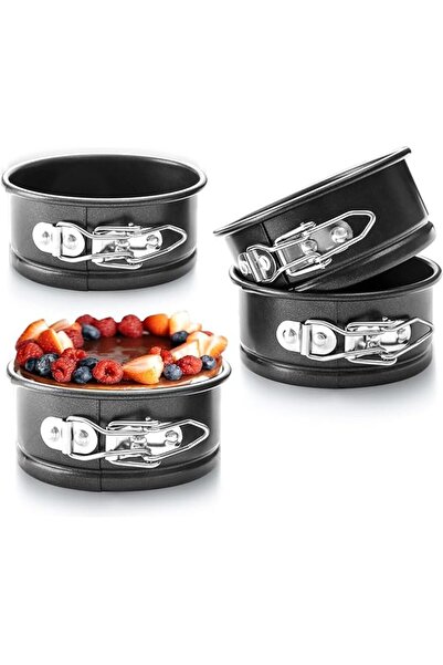 The Bros طقم قوالب تشيز كيك صغيرة من 4 قطع، 4 بوصات، قاعدة غير لاصقة قابلة للإزالة، قالب زنبركي للكعكات والفطائر