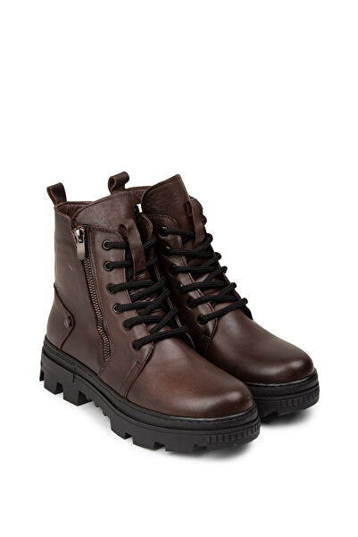 Deery Γυναικείες μπότες καφέ από γνήσιο δέρμα