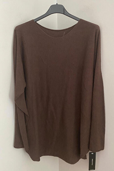 AYASOFYA OTANTIK Bluză pulover pentru femei, maro, cu model simplu, cu gât ro...