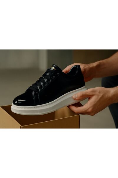 FLARF Erkek Kadın Unisex Bağcıklı Deri Yüksek Tabanlı Rahat Günlük Spor Ayakkabı Sneaker