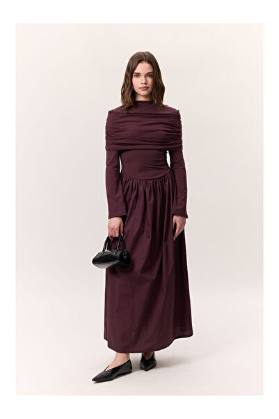 LC Waikiki Geniş Etekli Uzun Elbise Bordo