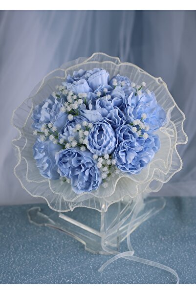 DUGİNA Açık Bebek Mavi Erengül Gelin Buketi Nişan Çiçeği Kır Çiçekler Tüllü M...