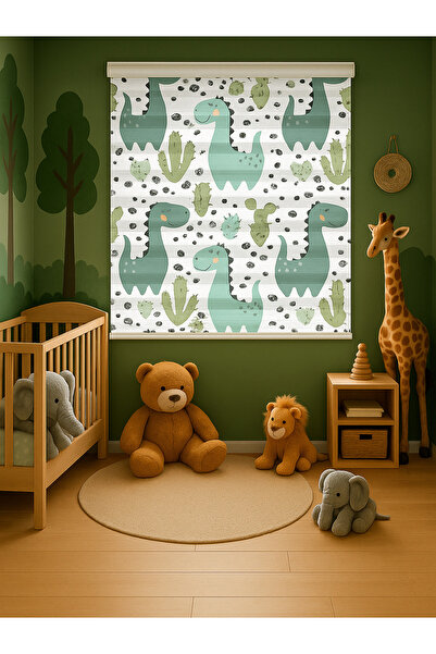 Pembepanjurevtekstıl (ENXBOY)SEVİMLİ DİNAZOR DİJİTAL BASKILI ZEBRA PERDE-COCU...