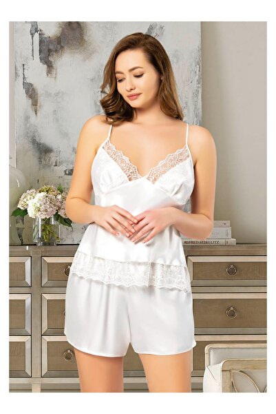 lidofya Thin Strap Lace White Plus Size Tank Top Shorts Set