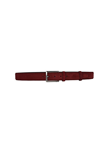 GoDeri 100% Genuine Quality Suede Leather 3.5 cm Classic, Fabric Trouser Belt with Burgundy Stitching