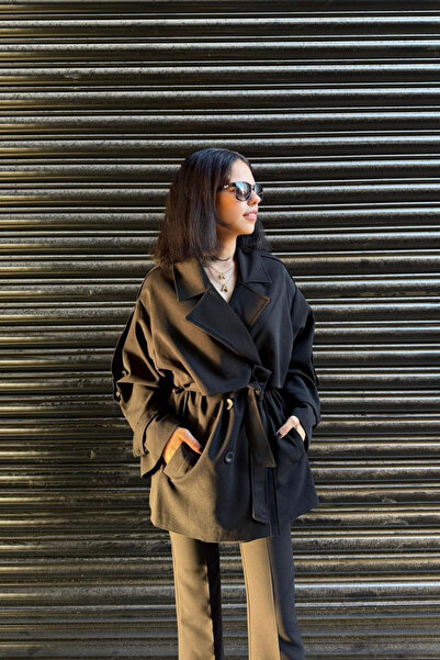 thesunfyre Trenci scurt, supradimensionat, cu curea, cu umeri goi, pentru femei