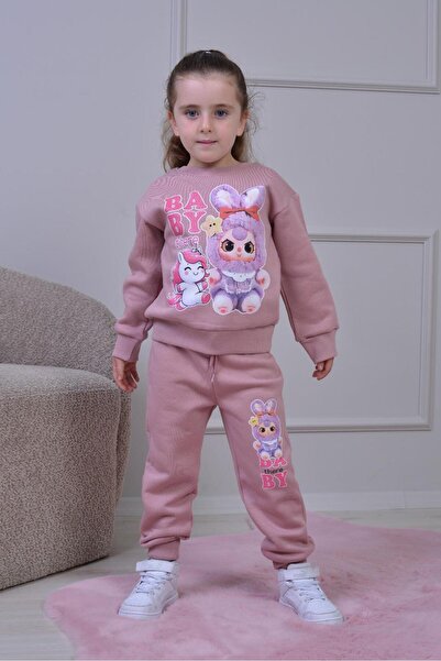 Yağmur Giyim Pjk3İ Baby Patterned 3-Thread Ribbed 100% Cotton Girls' Tracksui...