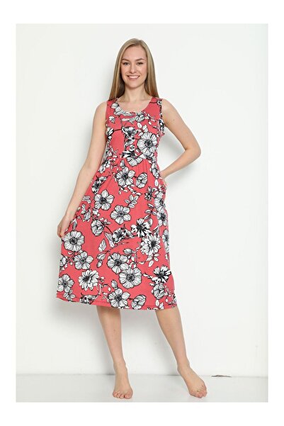 LC Waikiki Patterned Pocket Short Sleeve Buttoned Combed Modal Dress