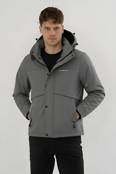 SİVAİST Palton și haină pentru bărbați, gri, rezistent la apă și vânt, cu glugă detașabilă, din softshell
