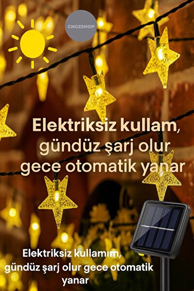 CNGZSHOP Su Geçirmez Solar Güneş Enerjili 30 Yıldızlı LED Işık Zinciri – 7 Me...