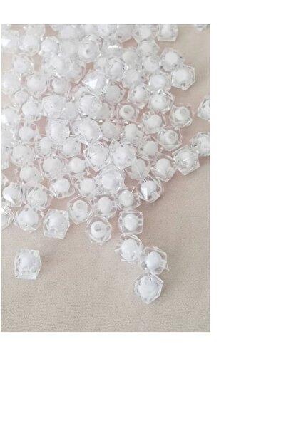 BEİLYS COSMETİCS & ACCESSORY 10mm White Color Cube, Cubic Model Acrylic Beads, Jewelry, Bag Beads (100 Pieces)