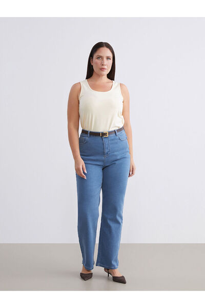 LC Waikiki Blue Plus Size Straight Fit Women's Jean Trousers