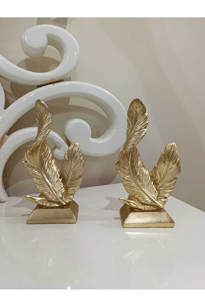 rakaymu Altın Renk Dekoratif Çift Tüy Heykel Biblo