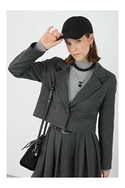 LC Waikiki Anthracite Crop Blazer Jacket