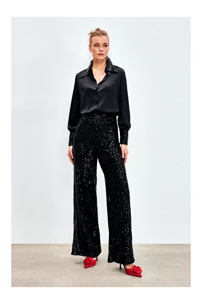 LC Waikiki Kemerli Payet Pantolon - Siyah