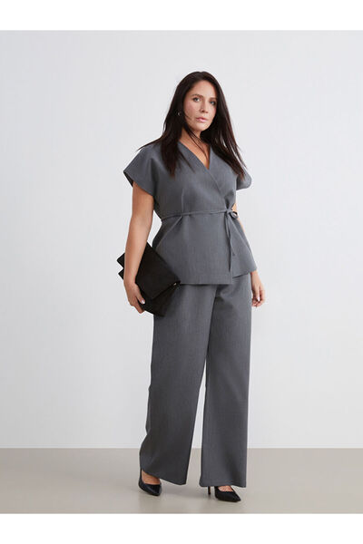 LC Waikiki Gray Plus Size Loose Fit Women's Pleated Pants