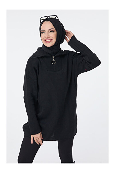 LC Waikiki Πλεκτό μακρύ πουλόβερ με φερμουάρ, μαύρο - 27627