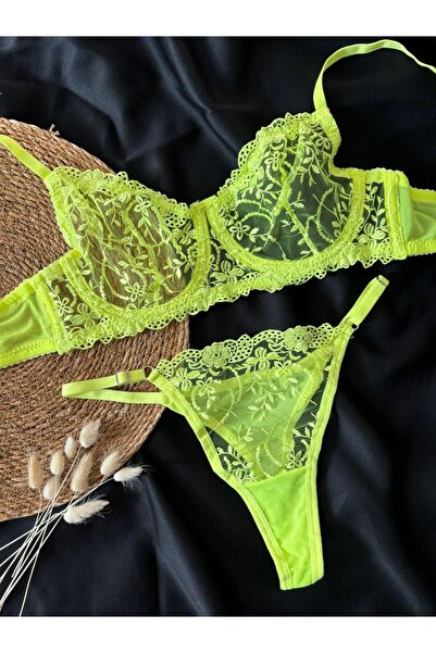 Mark Bells Neon Yeşil Dantelli Bralet Takım