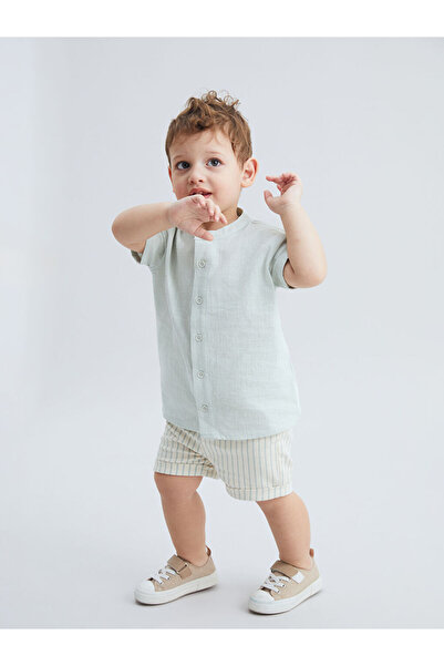 LC Waikiki Lcw Baby Gray Cotton Pcs Baby Boy Shirt and Shorts 2-Piece Set