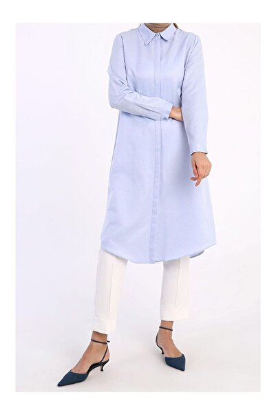 LC Waikiki Blue Basic Hidden Placket Long Shirt