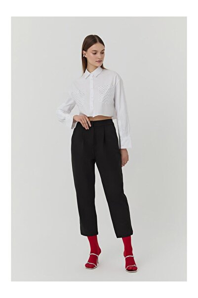 LC Waikiki Pantaloni din țesătură cu talie elastică negri