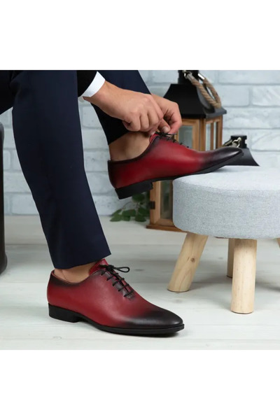 Piello Genuine leather shoes with fine laces, Red