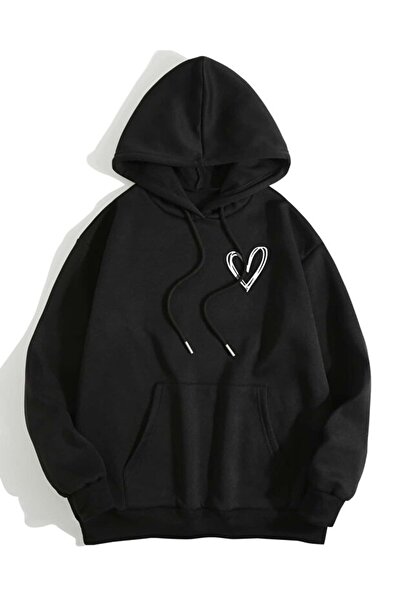 LiyAdaCo Little Heart cu imprimeu cu glugă supradimensionat Unisex Swea tricou