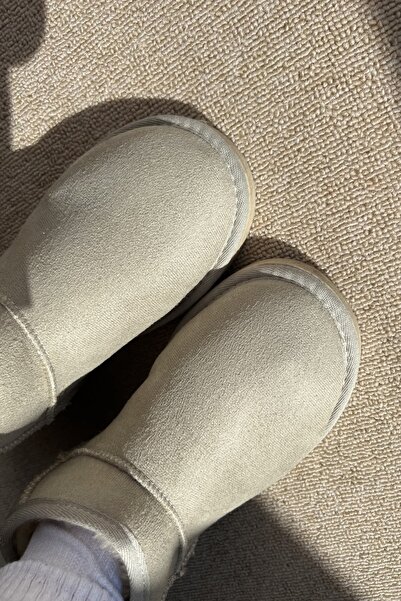 enayakkabılar Mini Bej Süet Yarım Bot İçi Tüylü Bot