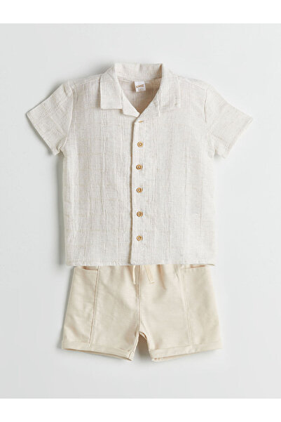 LC Waikiki Ecru Basic Baby Boy Shirt and Shorts 2-Piece Set