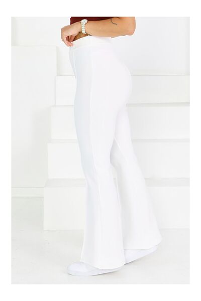 LC Waikiki Çımalı İspanyol Paça Krep Pantolon Beyaz - 27623