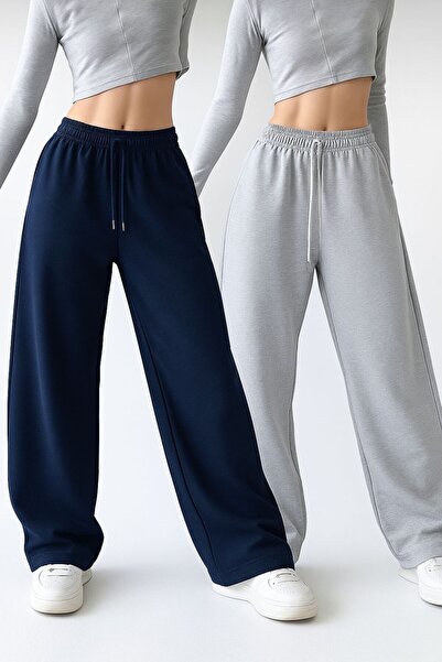 berfmoda Two Pieces of Gray Navy Blue Loose Trackpants