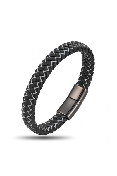 Generic Brand Black and White Leather Braided Steel Bracelet 31833B4D1